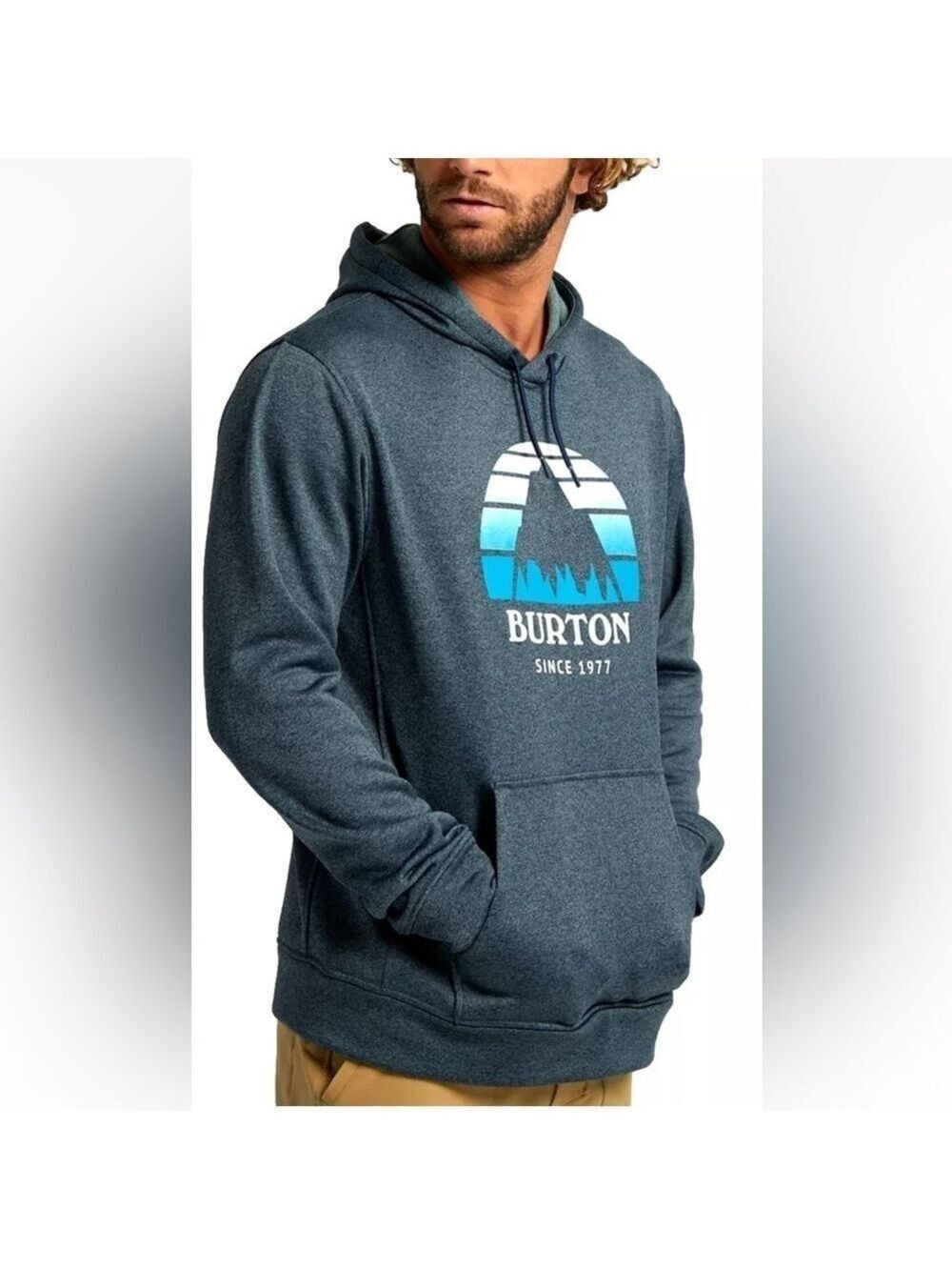Burton Mens Oak Pullover Hoodie Fleece Sweatshirt Blue Heather Sz L
